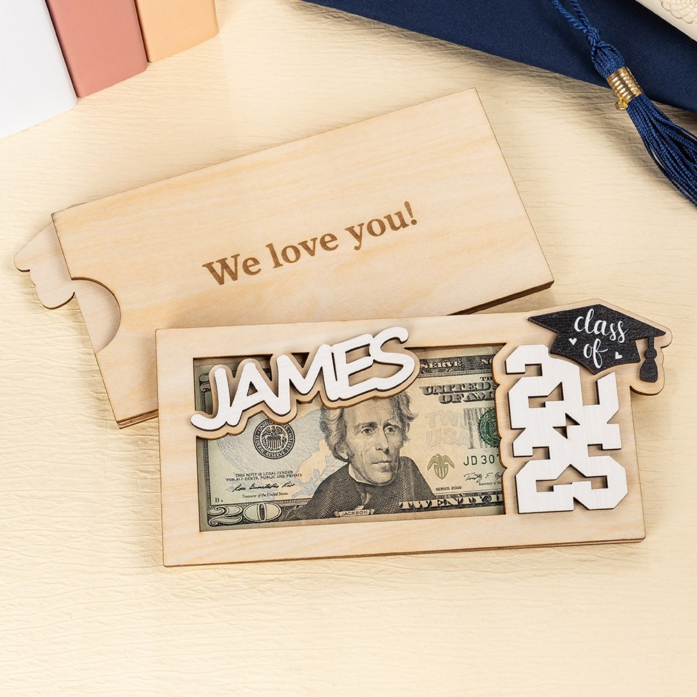 Personalized Graduation Gift Money Holder Class of 2025, Custom Monogram Wooden Graduation Cap Cash Holder, Gift for Graduate/College/Classmate