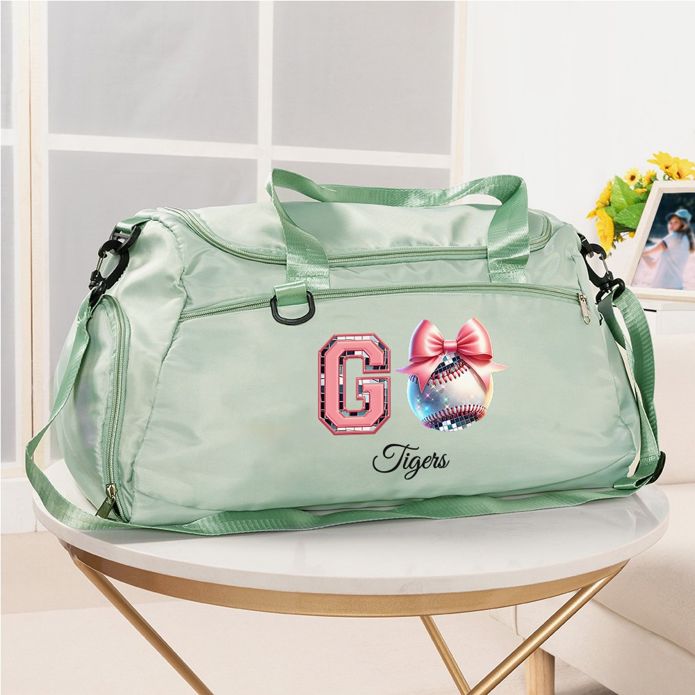 Custom Name Pink Bow Disco Ball Theme Duffle Bag, Waterproof Large Capacity Travel Overnight Bag, Christmas/Birthday Gift for Team/Coach/Sports Lovers