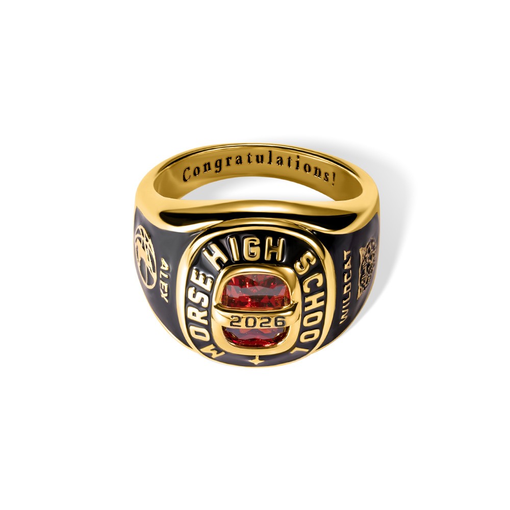 Custom Birthstone Class Ring with Engraved Text, High School & College Men's Signet Ring, Class of 2025 Graduation Ring, Mementos Jewelry Gift for Graduate