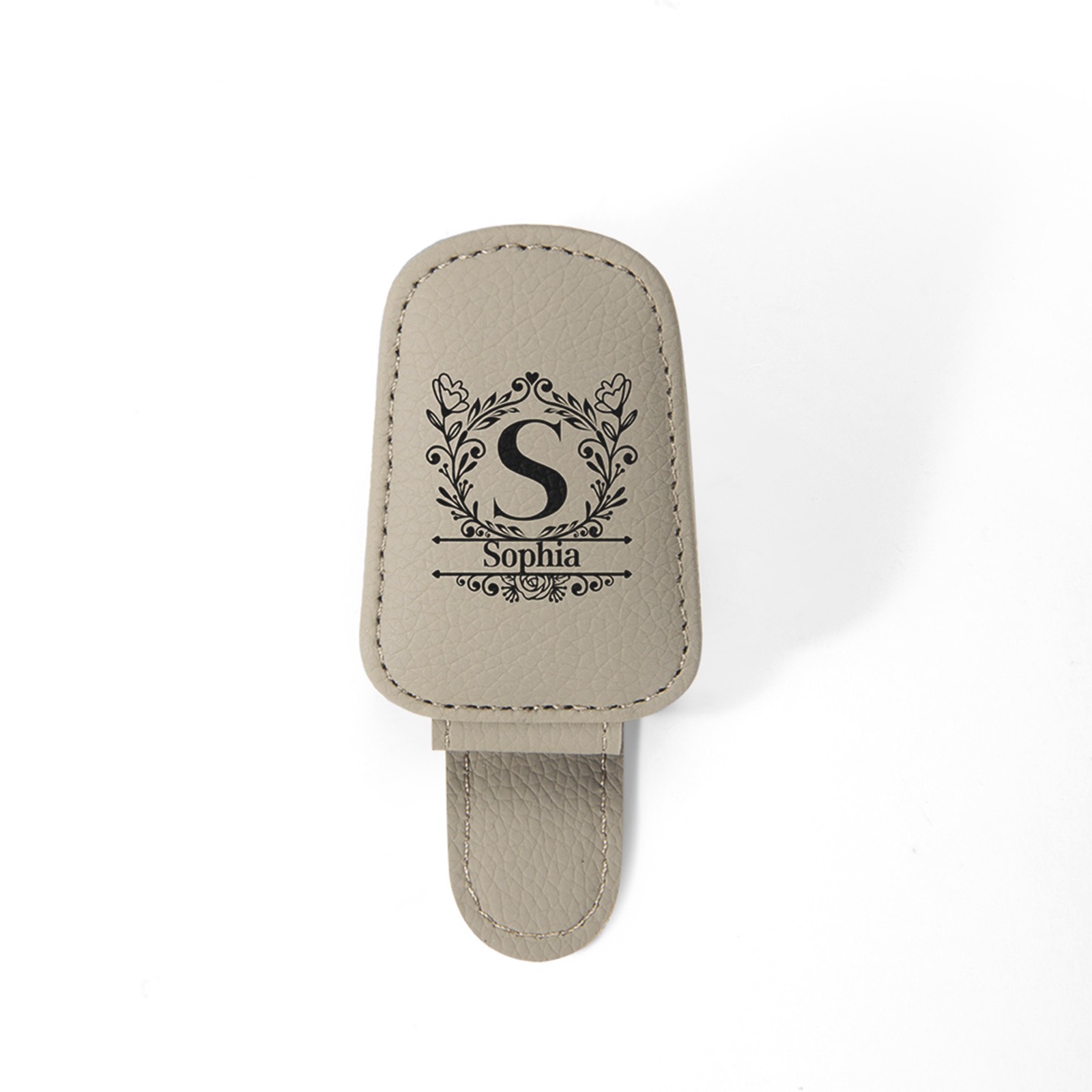 Personalized Initial & Name Car Sunglasses Holder, Multicolor Sun Visor Leather Magnetic Clip for Sunglasses, Birthday/Vacation Gift for Her/Him