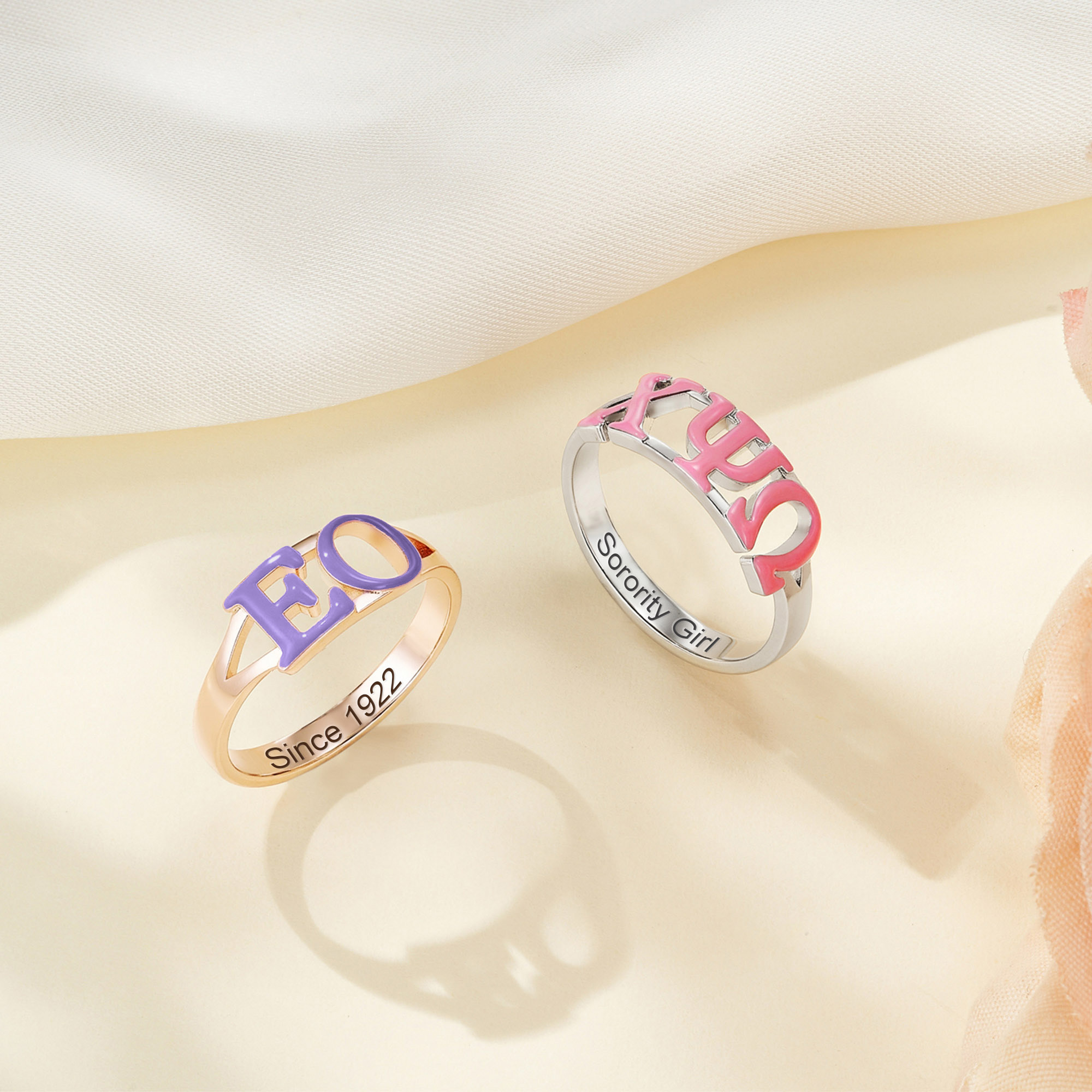 Personalized Engraved Sorority Enamel Greek Letters Ring, Sterling Silver 925 New Sorority Member Ring, Sorority Bid Day Gift for Girls/Friends