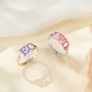 Personalized Engraved Sorority Enamel Greek Letters Ring, Sterling Silver 925 New Sorority Member Ring, Sorority Bid Day Gift for Girls/Friends