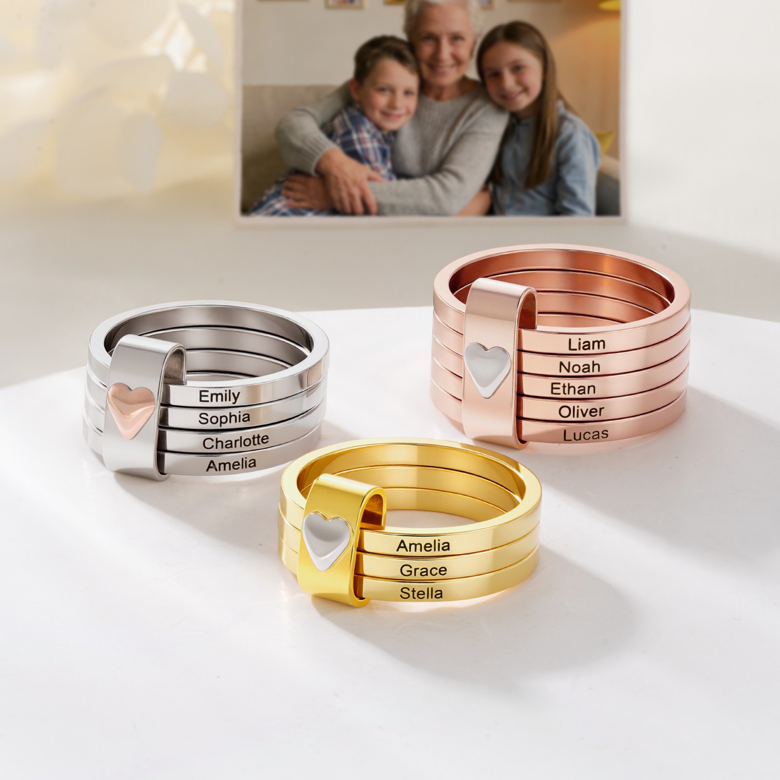 Personalized Stacking Rings Rustic Sterling Silver Ring, Anniversary Gift for Her/Wife/Grandmother/Mother