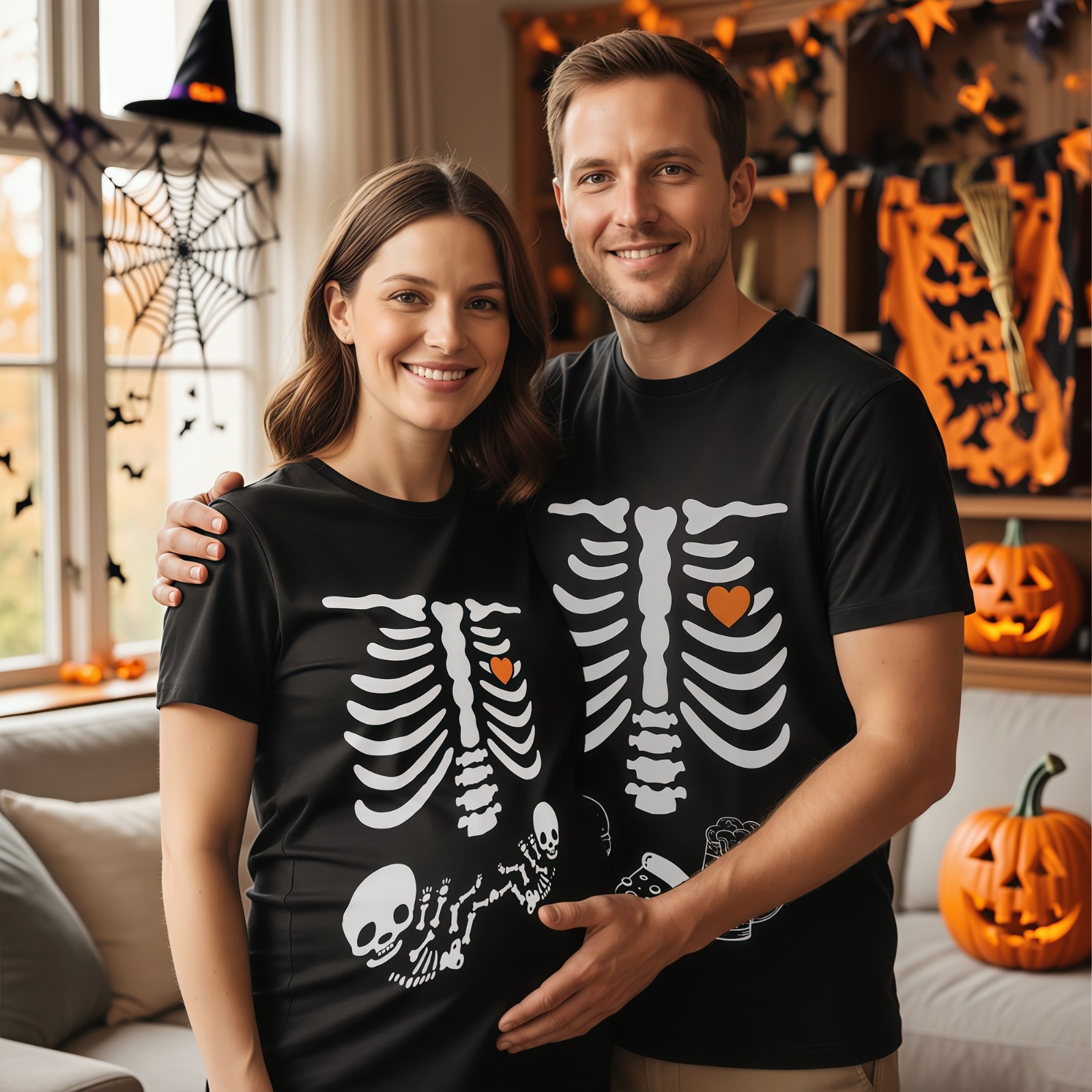 Halloween Skeleton Maternity Sweatshirt, Funny Skeleton Baby Pregnancy Announcement Shirt, Halloween Accessory, Halloween Gift for New Mom/Dad/Couple