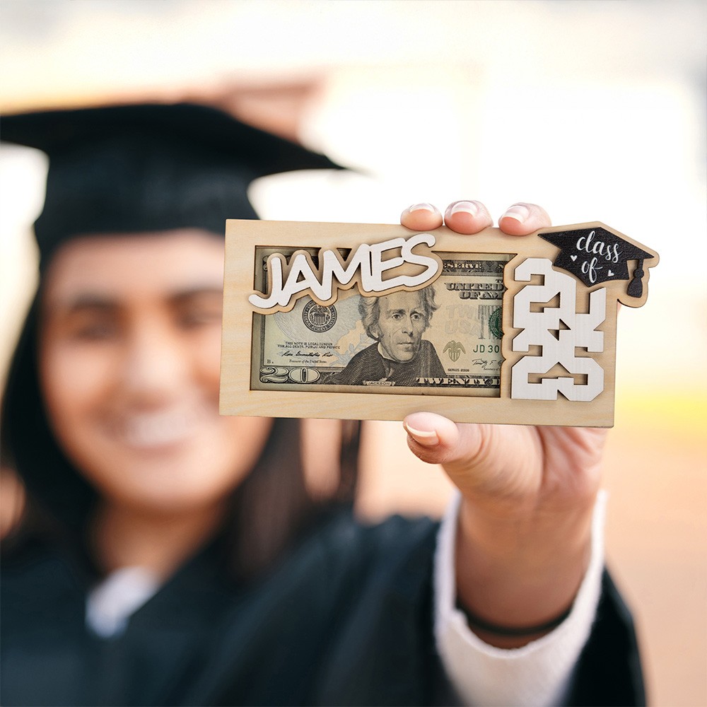 Personalized Graduation Gift Money Holder Class of 2025, Custom Monogram Wooden Graduation Cap Cash Holder, Gift for Graduate/College/Classmate