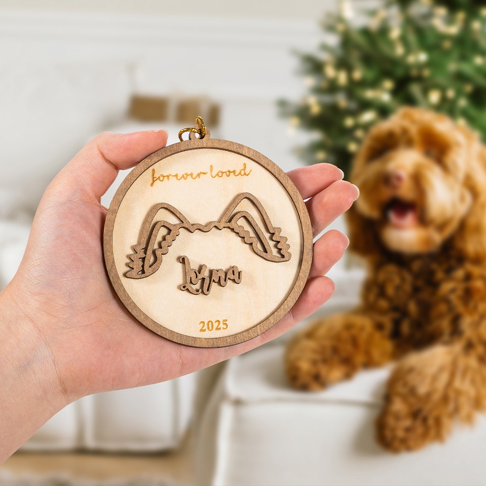 Personalized Dog Ear Memorial Ornament, Custom Wooden Ornament, Christmas Tree Decor, Dog Accessories, Dog Memorial Gift, Gift for Pet Lover/Dog Mom