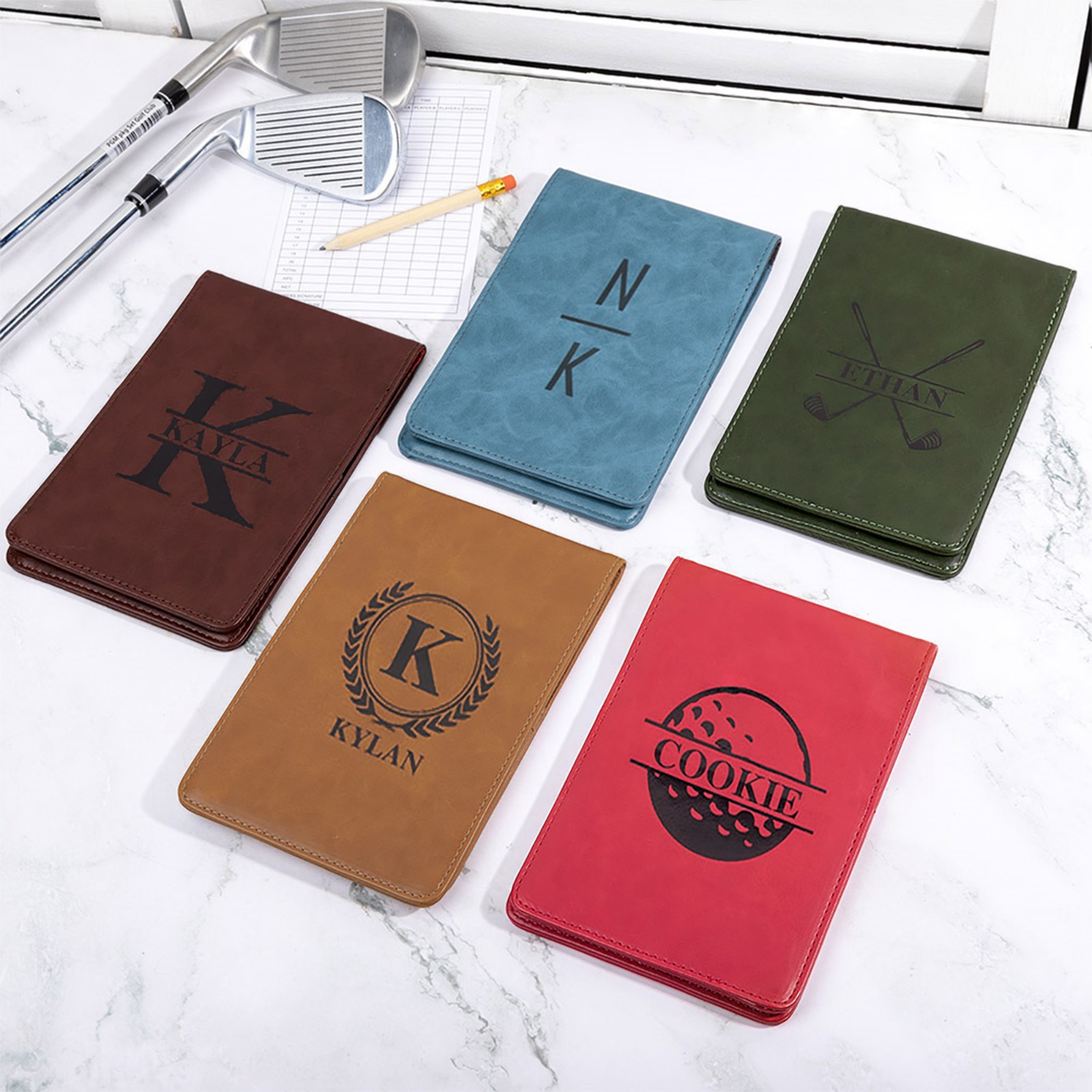 Personalized Leather Golf Scorecard Holder with Multicolor, Custom Name Golf Yardage Book Cover, Golf Accessories, Gift for Golfer/Dad/Groomsmen