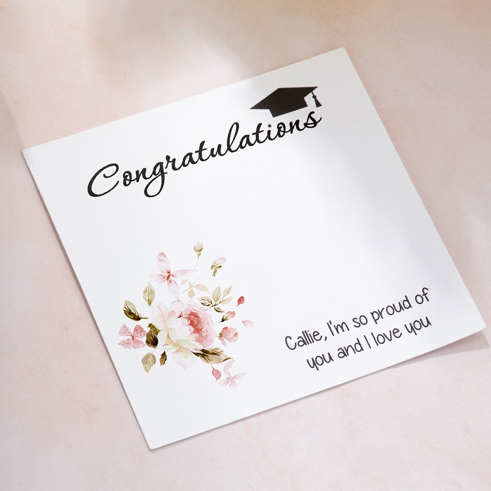 Personalized Pink Flower Four Leaf Clover Graduation Keychain, Custom Initial Keychain with Card, Graduation Gift for Daughter/Sister/Graduate