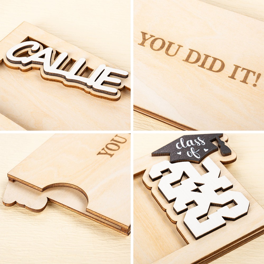Personalized Graduation Gift Money Holder Class of 2025, Custom Monogram Wooden Graduation Cap Cash Holder, Gift for Graduate/College/Classmate