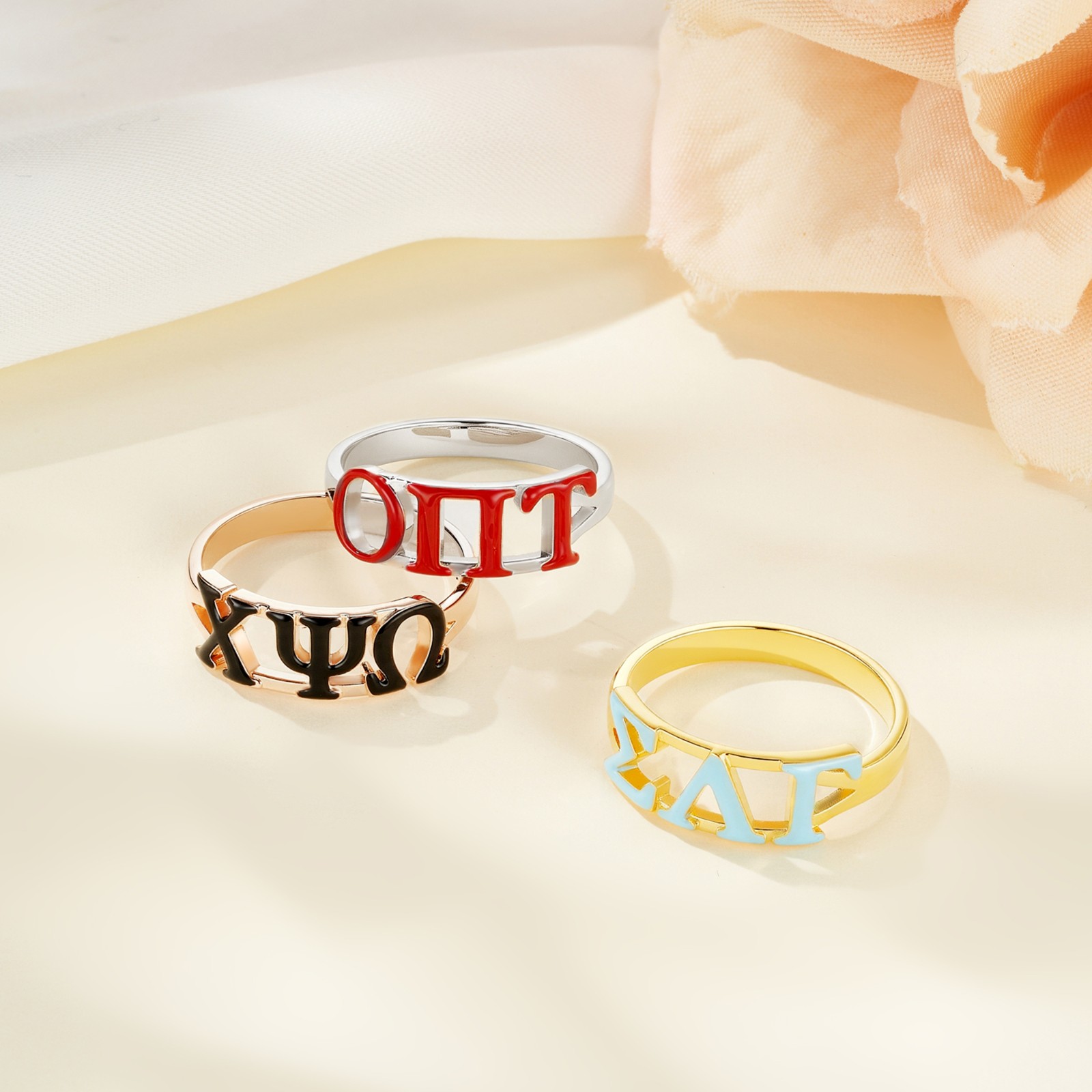 Personalized Engraved Sorority Enamel Greek Letters Ring, Sterling Silver 925 New Sorority Member Ring, Sorority Bid Day Gift for Girls/Friends