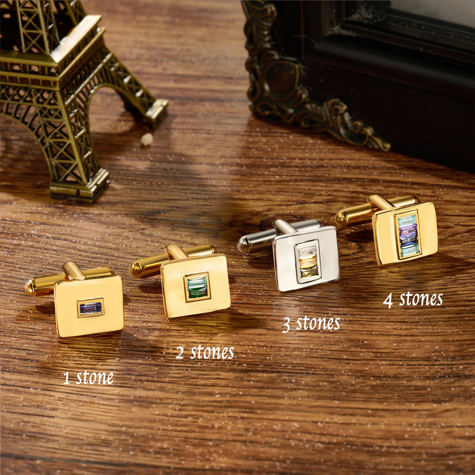 Personalized 1-4 Birthstones Cufflinks, Dainty Family Birthstone Accessories, Birthday/Anniversary/Father's Day Gifts for Husband/Dad/Family/Men