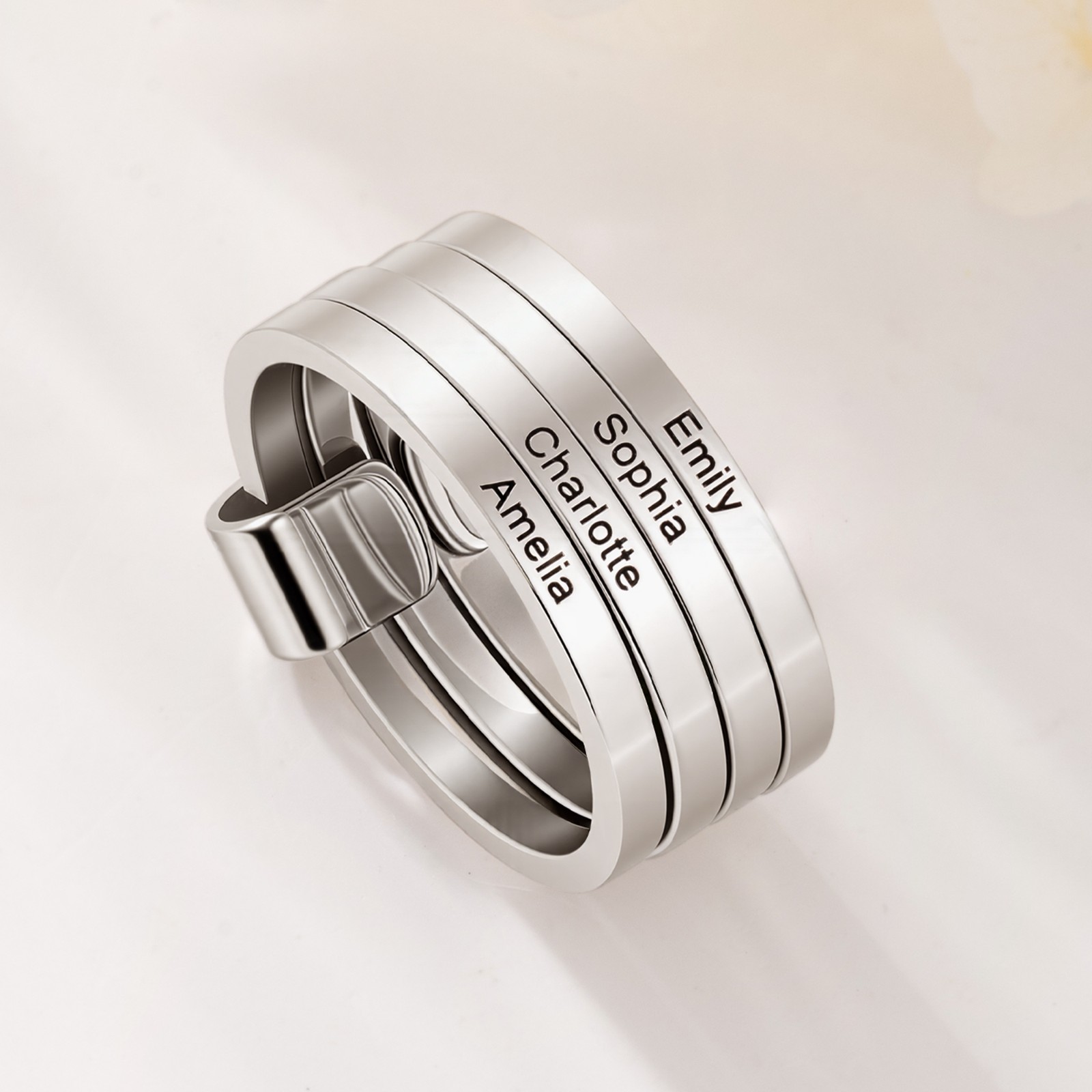 Personalized Stacking Rings Rustic Sterling Silver Ring, Anniversary Gift for Her/Wife/Grandmother/Mother