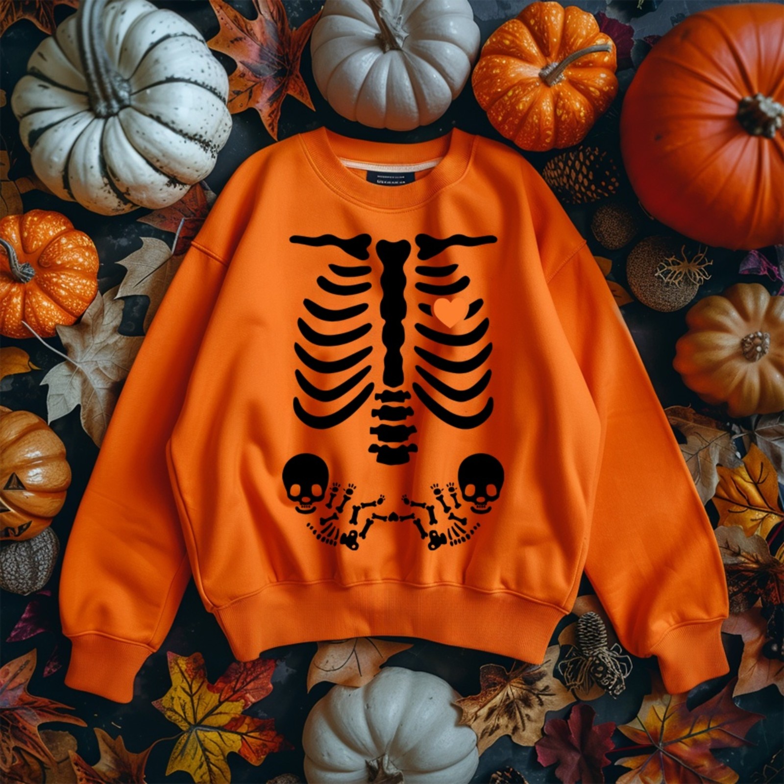 Halloween Skeleton Maternity Sweatshirt, Funny Skeleton Baby Pregnancy Announcement Shirt, Halloween Accessory, Halloween Gift for New Mom/Dad/Couple