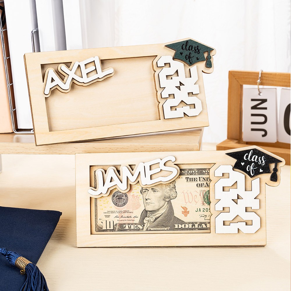 Personalized Graduation Gift Money Holder Class of 2025, Custom Monogram Wooden Graduation Cap Cash Holder, Gift for Graduate/College/Classmate