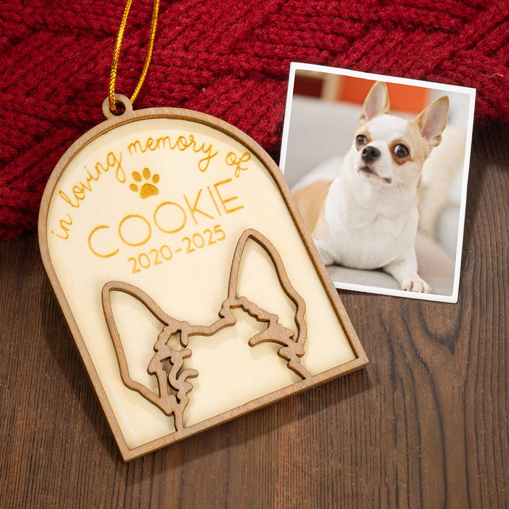 Personalized Dog Ear Memorial Ornament, Custom Wooden Ornament, Christmas Tree Decor, Dog Accessories, Dog Memorial Gift, Gift for Pet Lover/Dog Mom