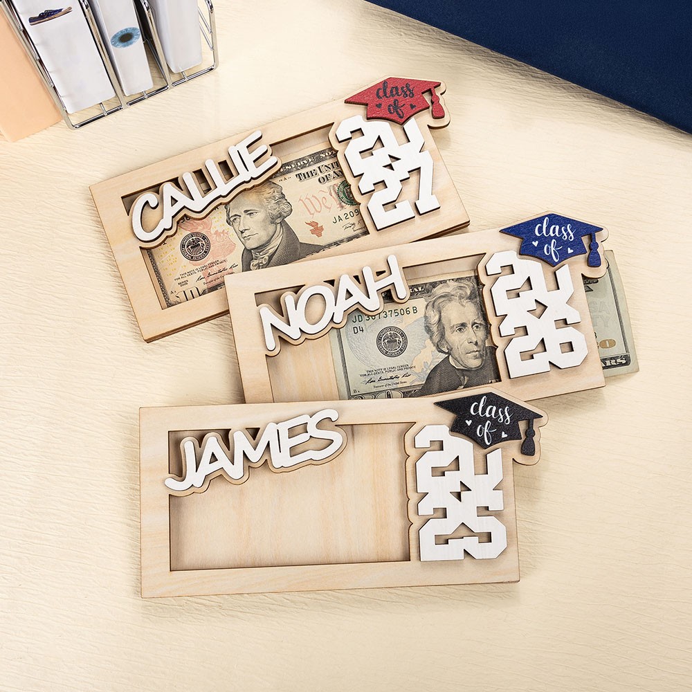Personalized Graduation Gift Money Holder Class of 2025, Custom Monogram Wooden Graduation Cap Cash Holder, Gift for Graduate/College/Classmate