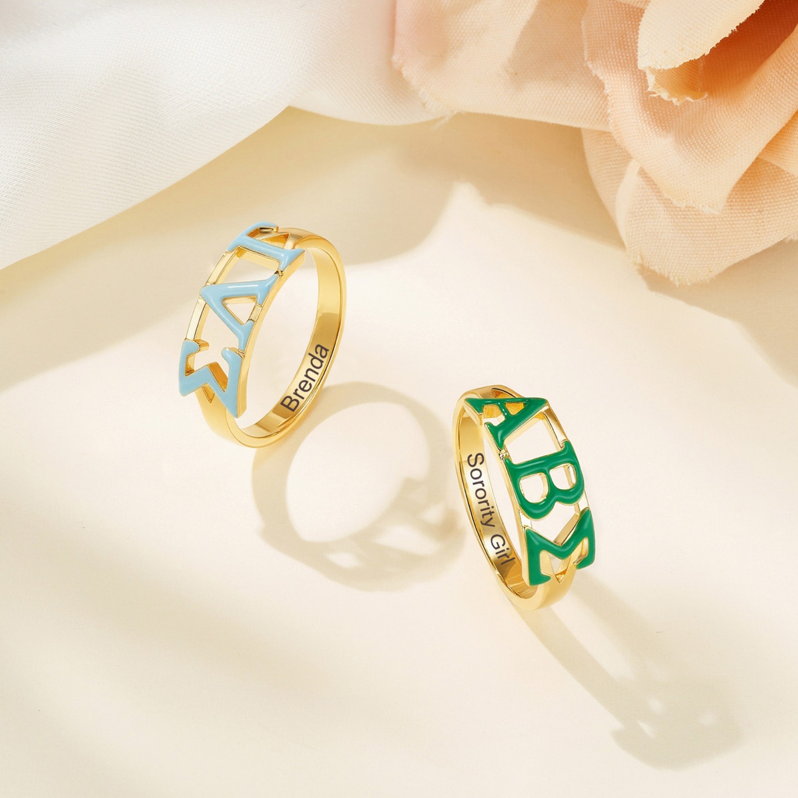 Personalized Engraved Sorority Enamel Greek Letters Ring, Sterling Silver 925 New Sorority Member Ring, Sorority Bid Day Gift for Girls/Friends