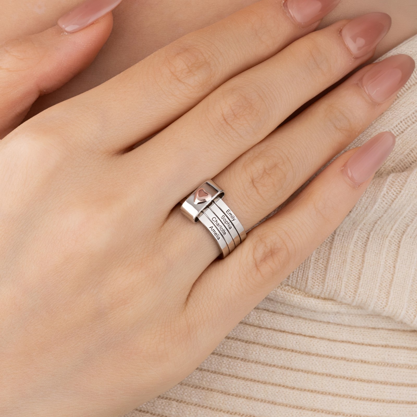 Personalized Stacking Rings Rustic Sterling Silver Ring, Anniversary Gift for Her/Wife/Grandmother/Mother