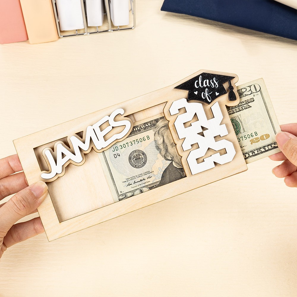 Personalized Graduation Gift Money Holder Class of 2025, Custom Monogram Wooden Graduation Cap Cash Holder, Gift for Graduate/College/Classmate
