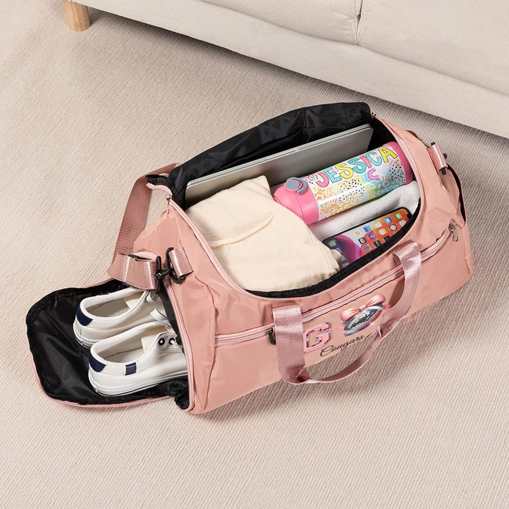 Custom Name Pink Bow Disco Ball Theme Duffle Bag, Waterproof Large Capacity Travel Overnight Bag, Christmas/Birthday Gift for Team/Coach/Sports Lovers