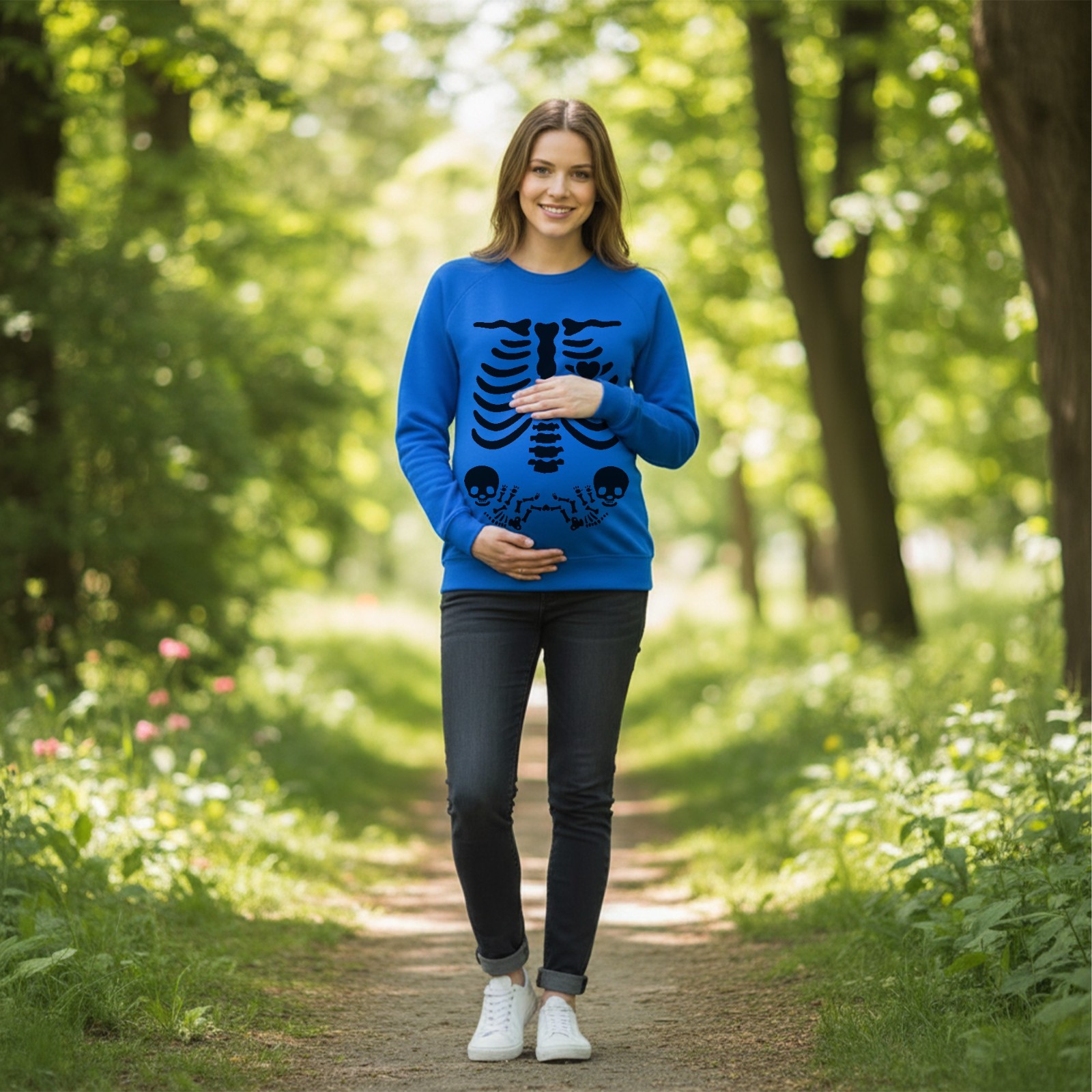 Halloween Skeleton Maternity Sweatshirt, Funny Skeleton Baby Pregnancy Announcement Shirt, Halloween Accessory, Halloween Gift for New Mom/Dad/Couple