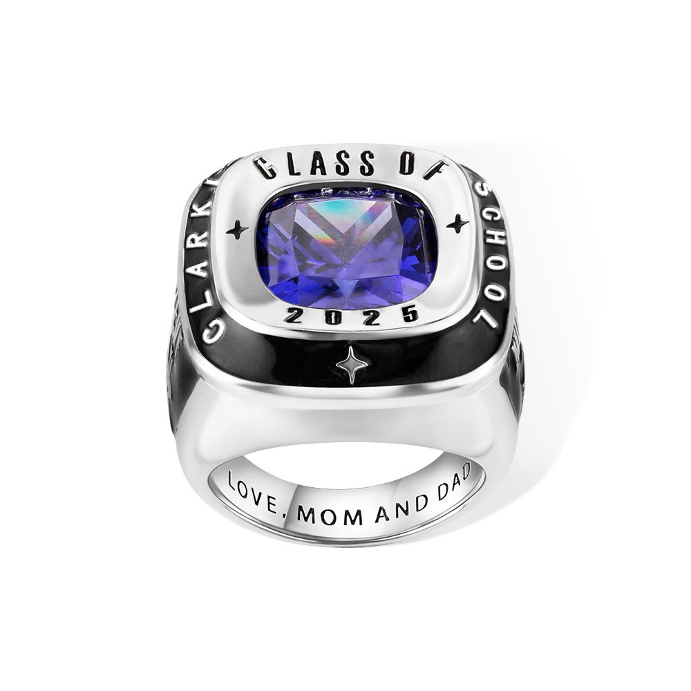 Custom Men Birthstone Class Ring with Engraved Text, High School, College & University Graduation Ring, Graduation Gift for Class of 2025 Graduates