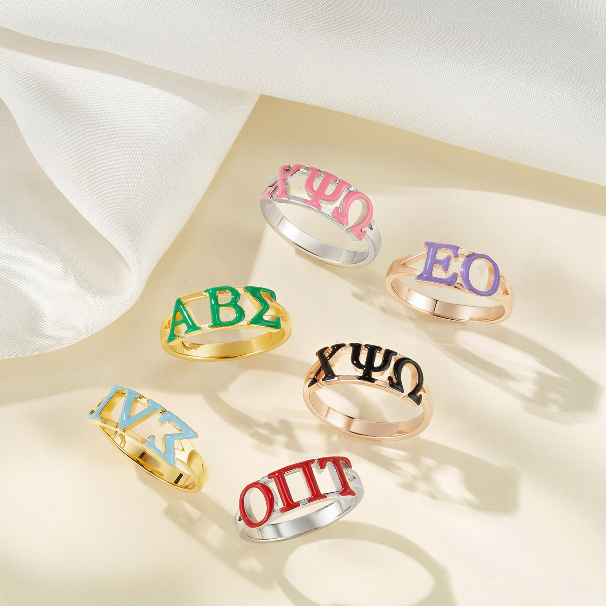 Personalized Engraved Sorority Enamel Greek Letters Ring, Sterling Silver 925 New Sorority Member Ring, Sorority Bid Day Gift for Girls/Friends