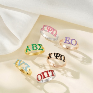 Personalized Engraved Sorority Enamel Greek Letters Ring, Sterling Silver 925 New Sorority Member Ring, Sorority Bid Day Gift for Girls/Friends