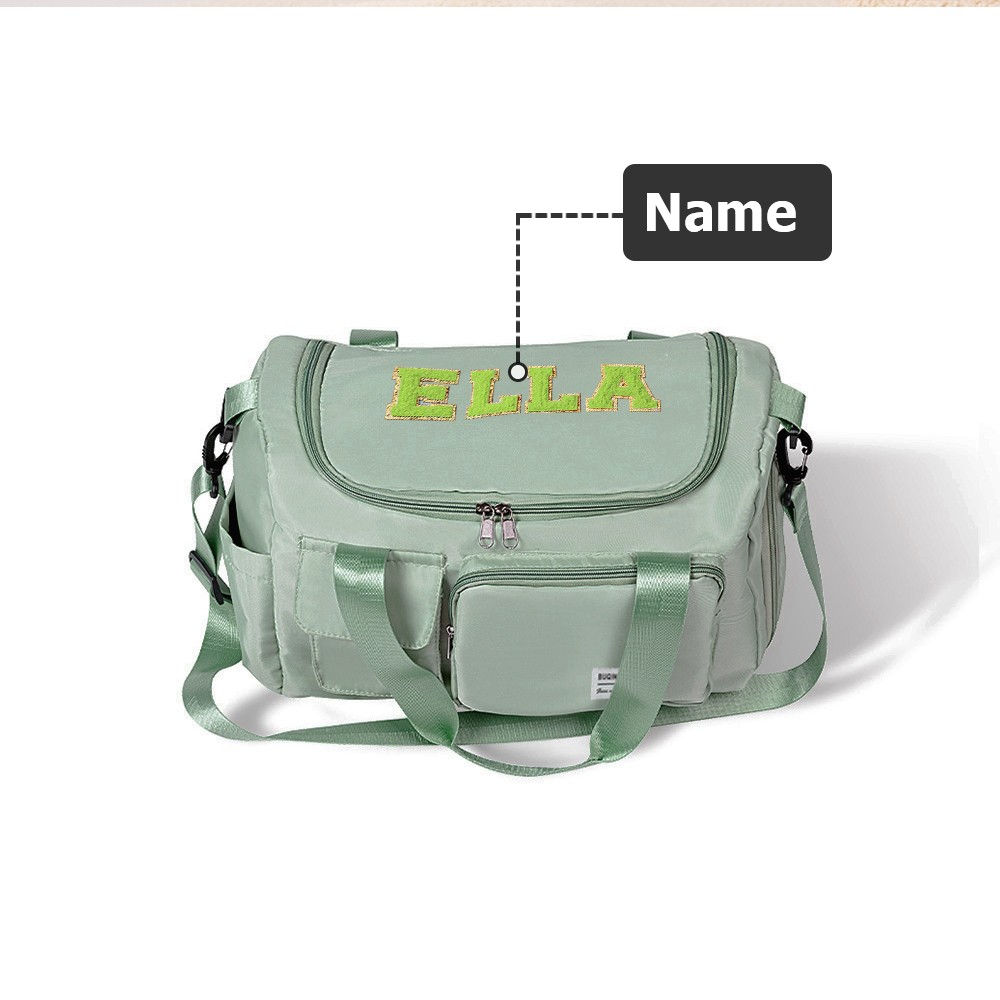 Personalized Chenille Name Duffle Bag, Waterproof Multi-Compartment Weekender Bag with Shoulder Strap, Birthday/Back to School Gift for Women/Girls