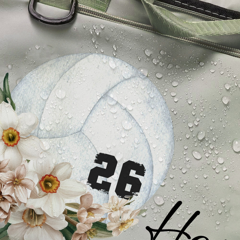 Custom Name & Birth Flower Volleyball Duffle Bag with Numbers, Waterproof Weekend Travel Bag, Christmas/Birthday Gift for Volleyball Player/Coach