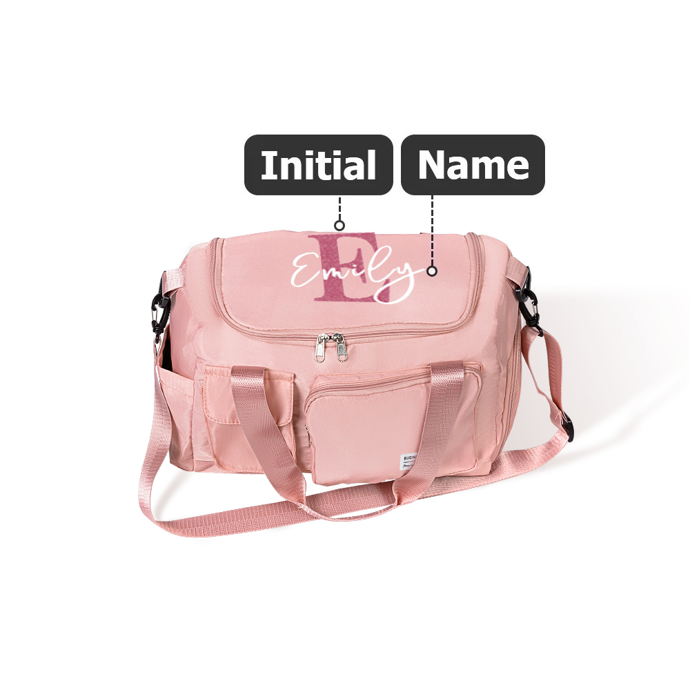 Custom Name Weekender Bag with Shoulder Strap, Glitter Initial Duffle Bag, Waterproof Travel Overnight Bag, Birthday/Back to School Gift for Women