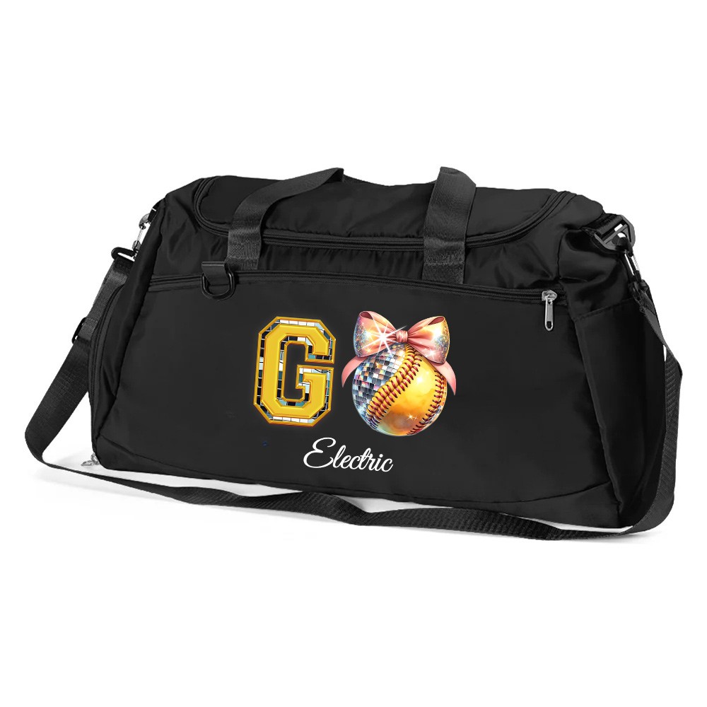 Custom Name Pink Bow Disco Ball Theme Duffle Bag, Waterproof Large Capacity Travel Overnight Bag, Christmas/Birthday Gift for Team/Coach/Sports Lovers