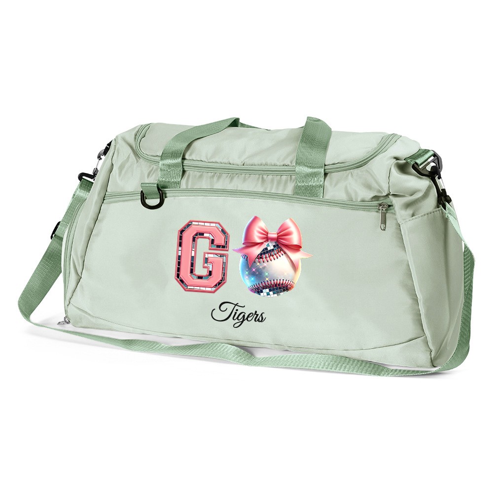 Custom Name Pink Bow Disco Ball Theme Duffle Bag, Waterproof Large Capacity Travel Overnight Bag, Christmas/Birthday Gift for Team/Coach/Sports Lovers