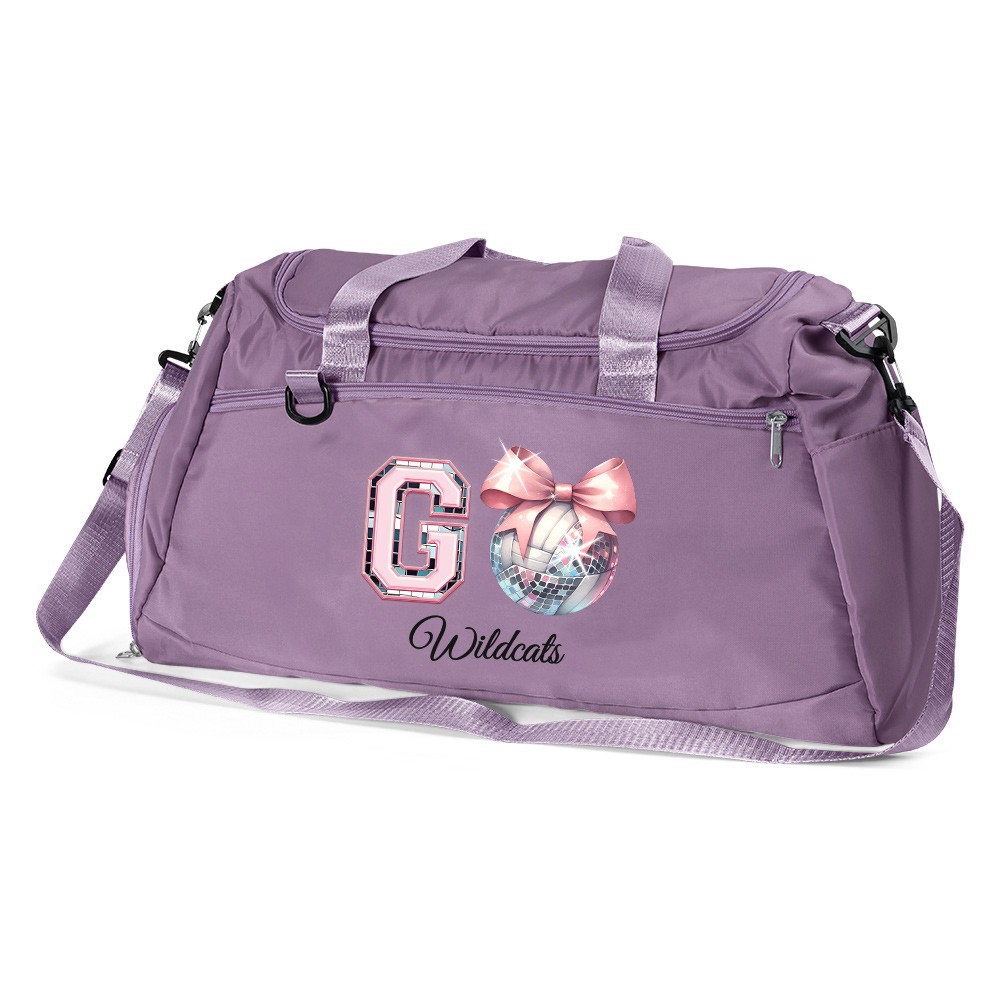 Custom Name Pink Bow Disco Ball Theme Duffle Bag, Waterproof Large Capacity Travel Overnight Bag, Christmas/Birthday Gift for Team/Coach/Sports Lovers