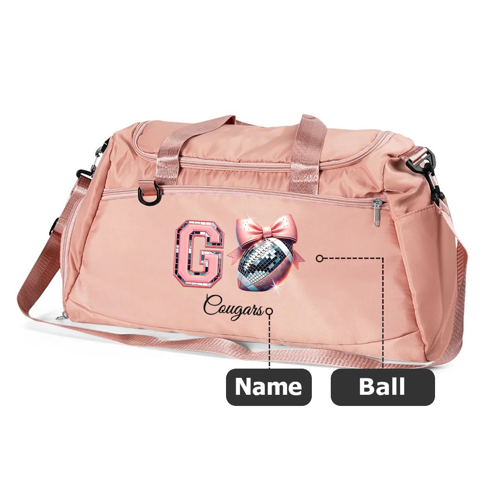 Custom Name Pink Bow Disco Ball Theme Duffle Bag, Waterproof Large Capacity Travel Overnight Bag, Christmas/Birthday Gift for Team/Coach/Sports Lovers