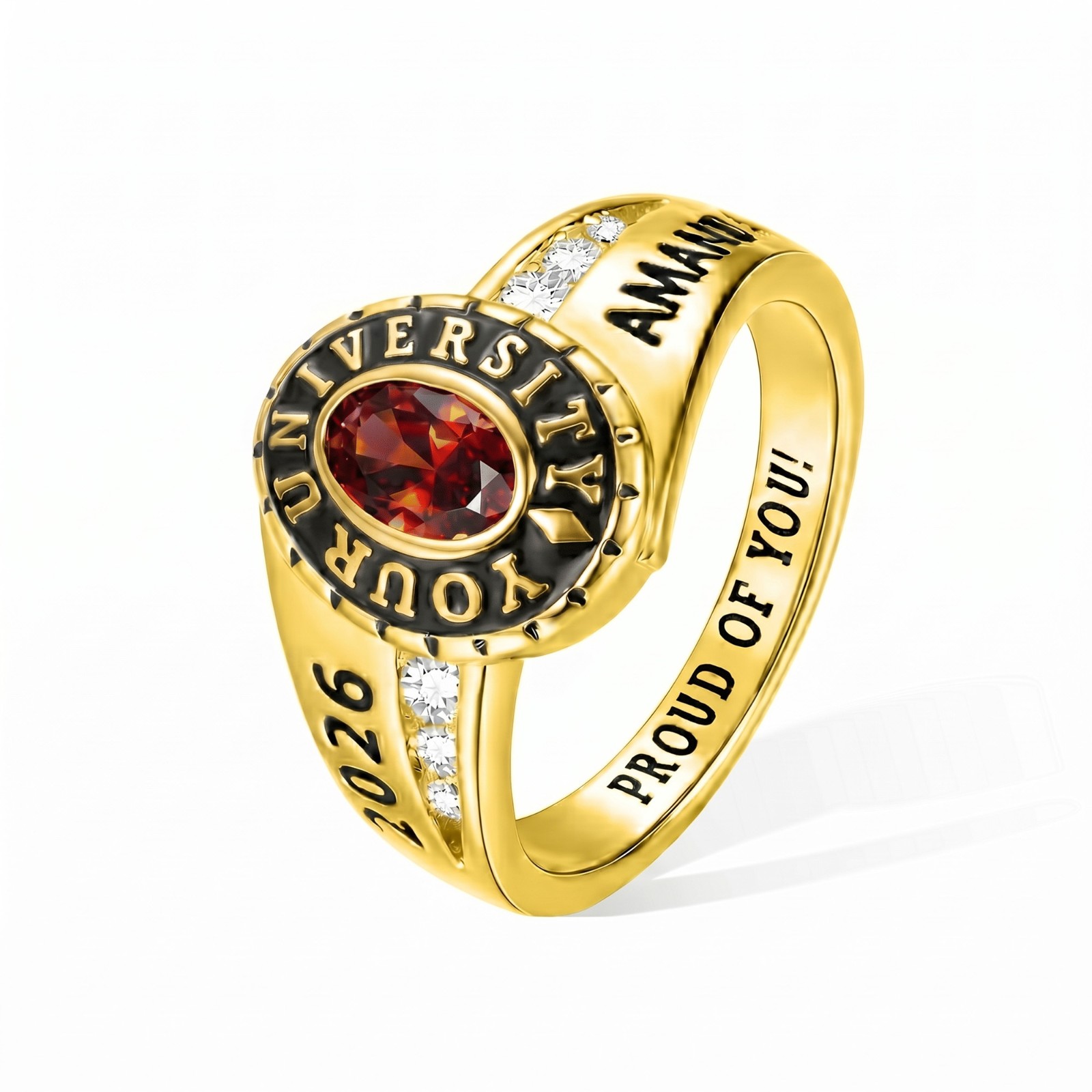 Custom Woman Birthstone School Class Ring with Engraved Text, High School University Graduation Ring, Graduation Gift for Class of 2026 Graduates