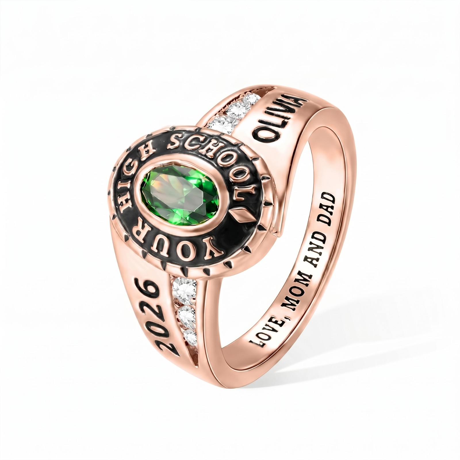 Custom Woman Birthstone School Class Ring with Engraved Text, High School University Graduation Ring, Graduation Gift for Class of 2026 Graduates