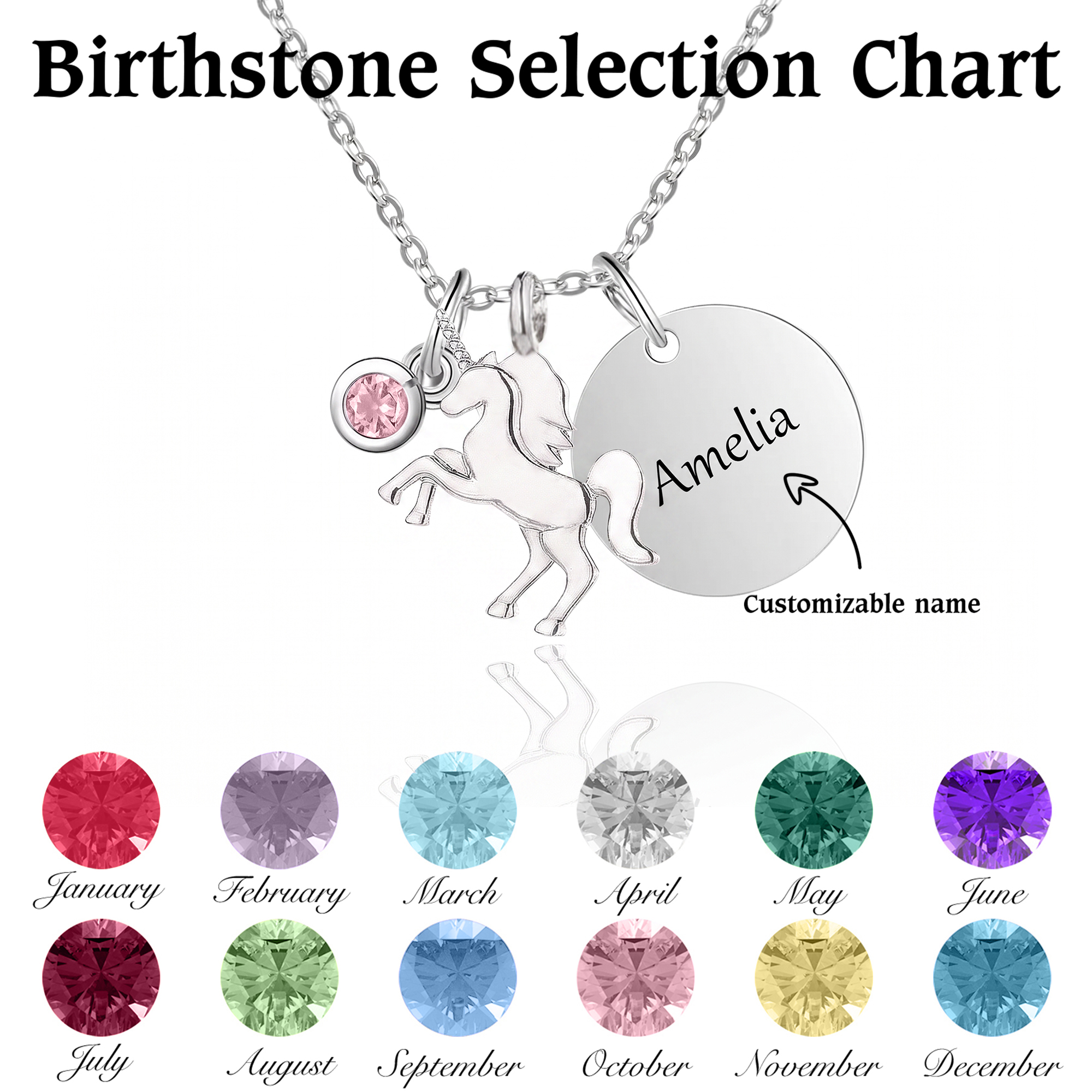 Unicorn Pendant with Birthstone