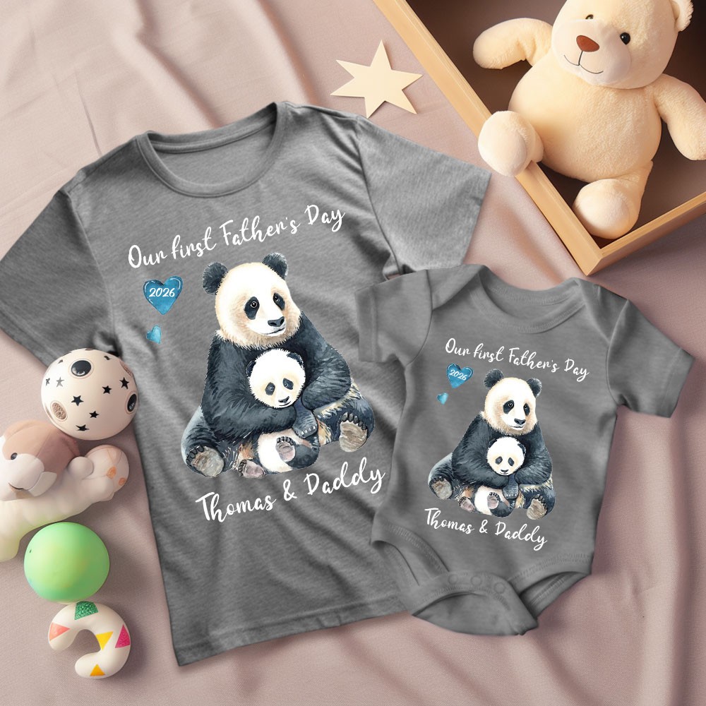 Personalized Panda Parent-Child Shirts, Our First Father's Day Shirt, Panda Shirt, Cotton Father & Baby Matching Shirts, Father's Day Gift for Dad