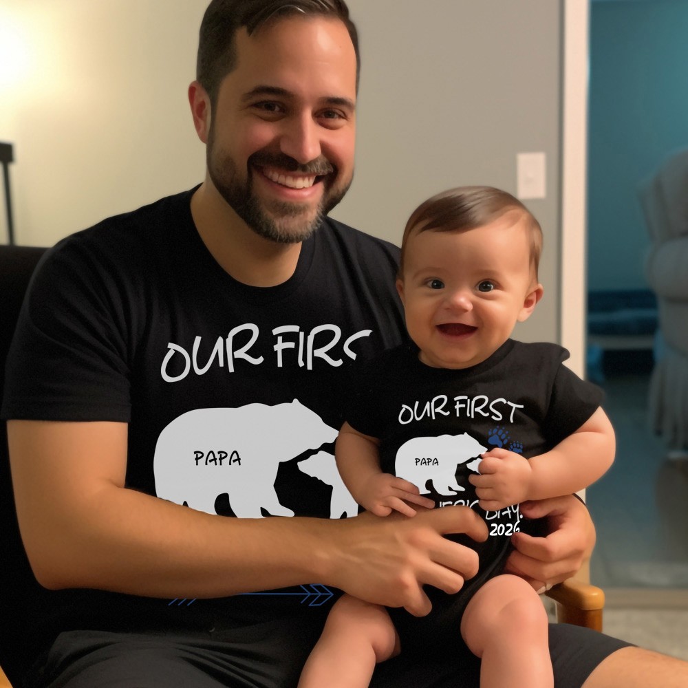 Custom Daddy Bear & Baby Bear T-Shirt, Our First Father's Day Shirt, Family Gift, Cotton Matching Shirt, Father's Day Gift, Gift for Dad/Baby