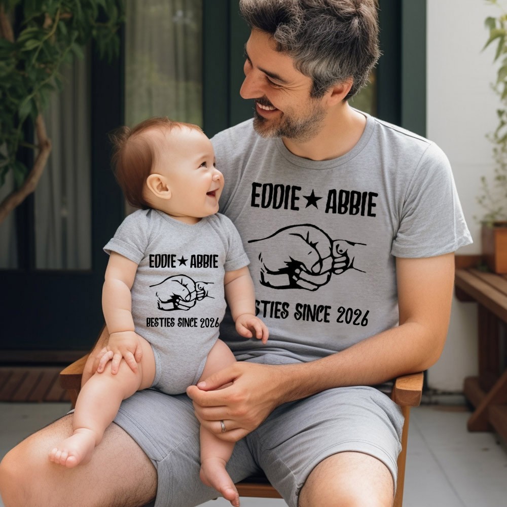 Customized Name Fist to Fist Parent-child Shirt, Dad & Baby Matching Shirt, Cotton Shirt/Baby Bodysuit, Our First Father's Day Shirt for Dad