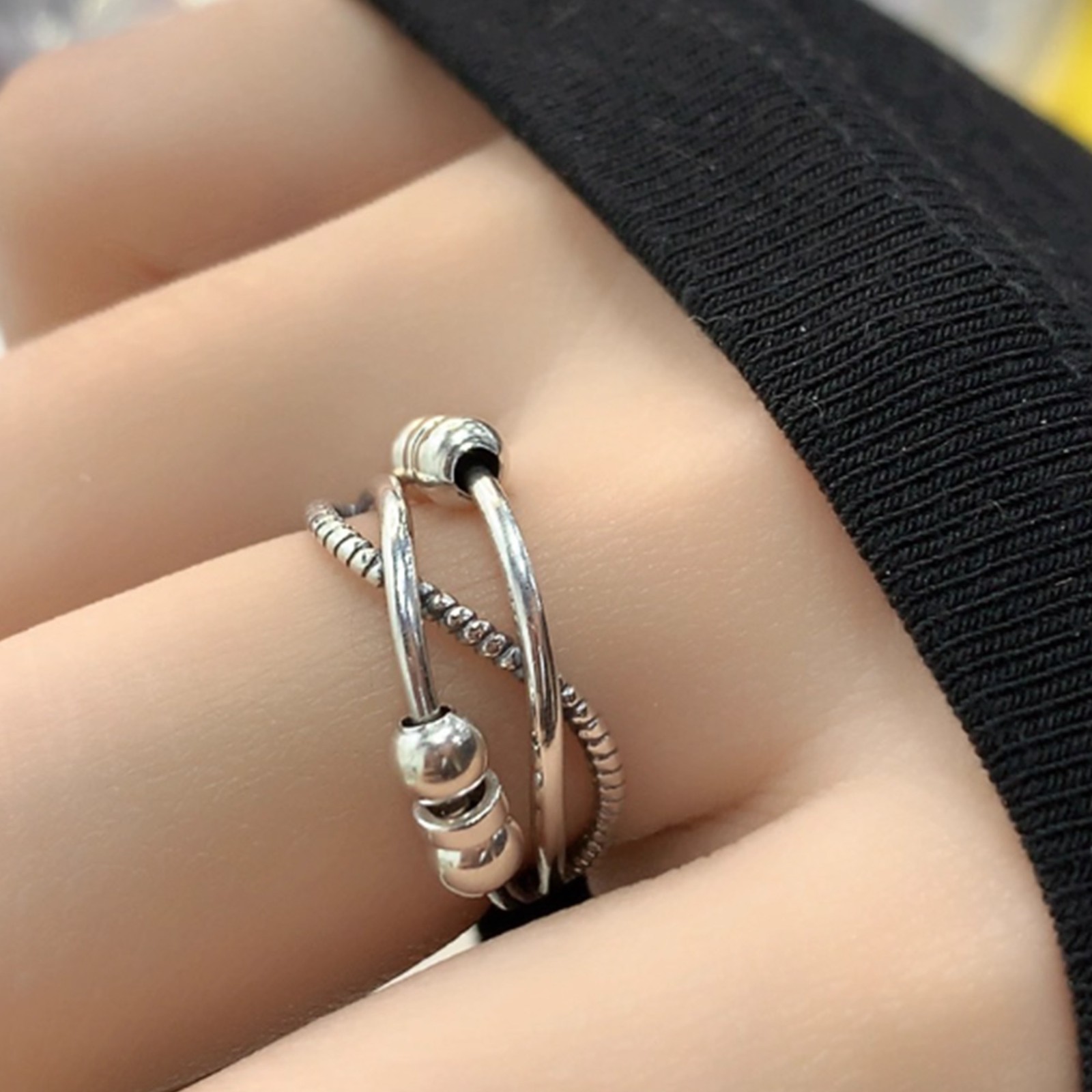 Anti Anxiety Bead Ring, Brass Fidget Ring, Adjustable Rotating Ring, Graduation/Birthday Gift for Men/Women