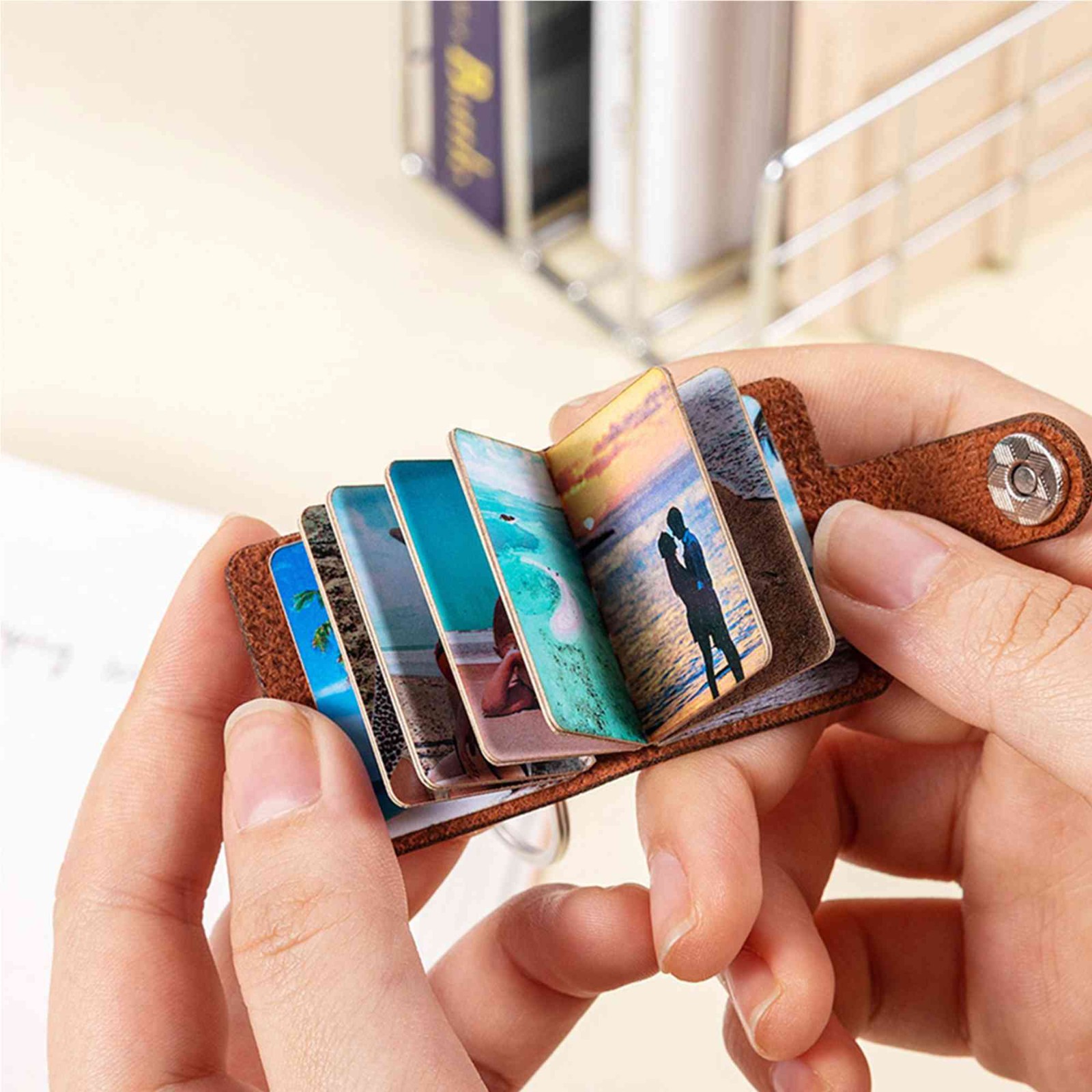 Personalized Engraved Mini Leather Photo Album Keychain, Custom Multi-photo Keyring, Christmas/Birthday/Anniversary Gift for Couple/Bestie/Family