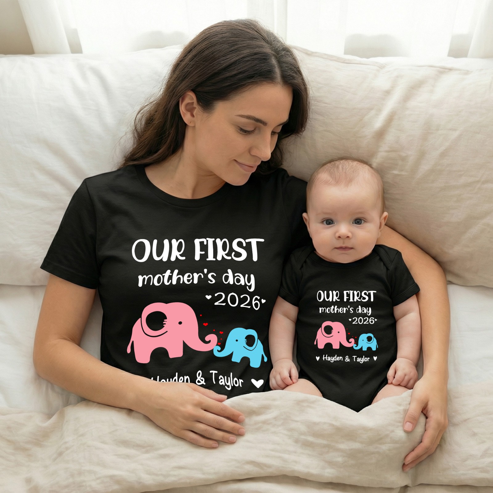 Our First Mother's day Mom and Baby Set, Customized Animals/Pattern Babysuit&Mommy T-shirt, Personalized T-shirt & BabyRomper, New Mom Gift
