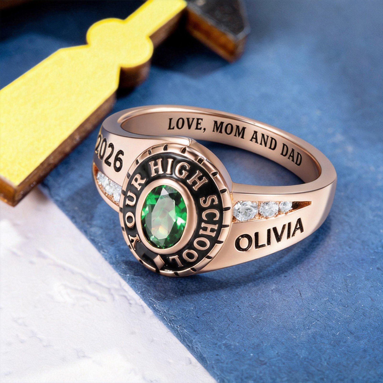 Custom Woman Birthstone School Class Ring with Engraved Text, High School University Graduation Ring, Graduation Gift for Class of 2026 Graduates