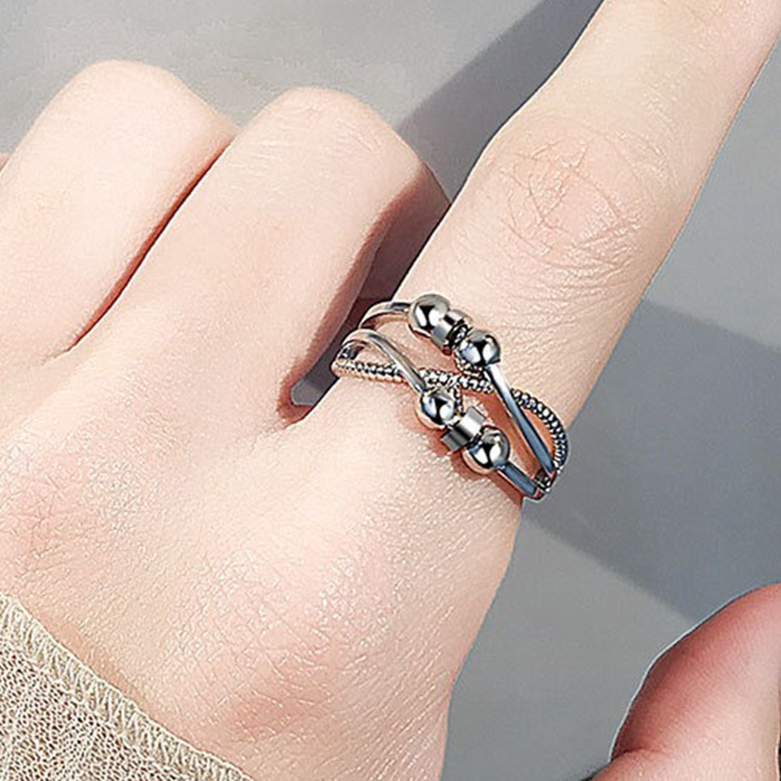 Anti Anxiety Bead Ring, Brass Fidget Ring, Adjustable Rotating Ring, Graduation/Birthday Gift for Men/Women