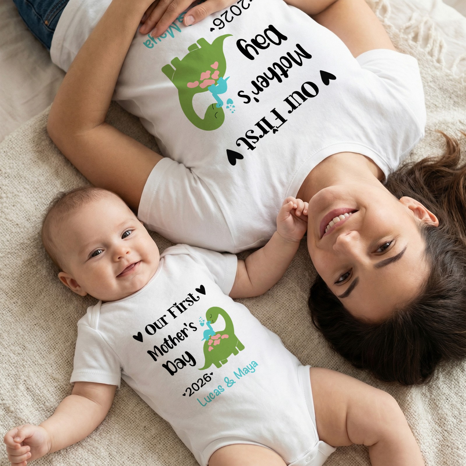 Our First Mother's day Mom and Baby Set, Customized Animals/Pattern Babysuit&Mommy T-shirt, Personalized T-shirt & BabyRomper, New Mom Gift