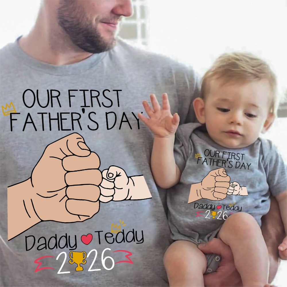 Personalized Hand to Hand Shirts, Matching Daddy Baby Shirts, Dad and Kid First Bump Shirt, Father's Day Gift, Our First Father's Day Shirt for Dad