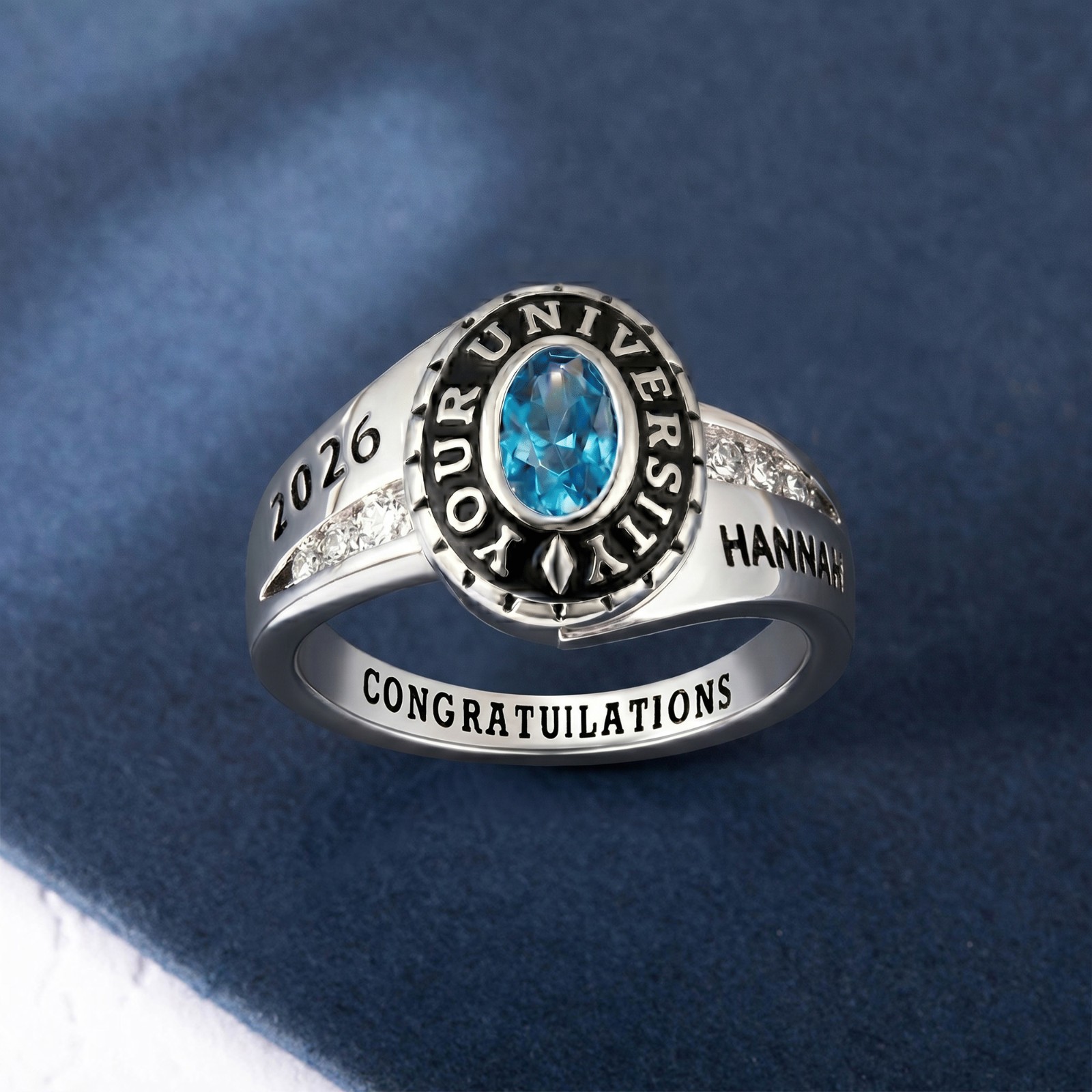 Custom Woman Birthstone School Class Ring with Engraved Text, High School University Graduation Ring, Graduation Gift for Class of 2026 Graduates