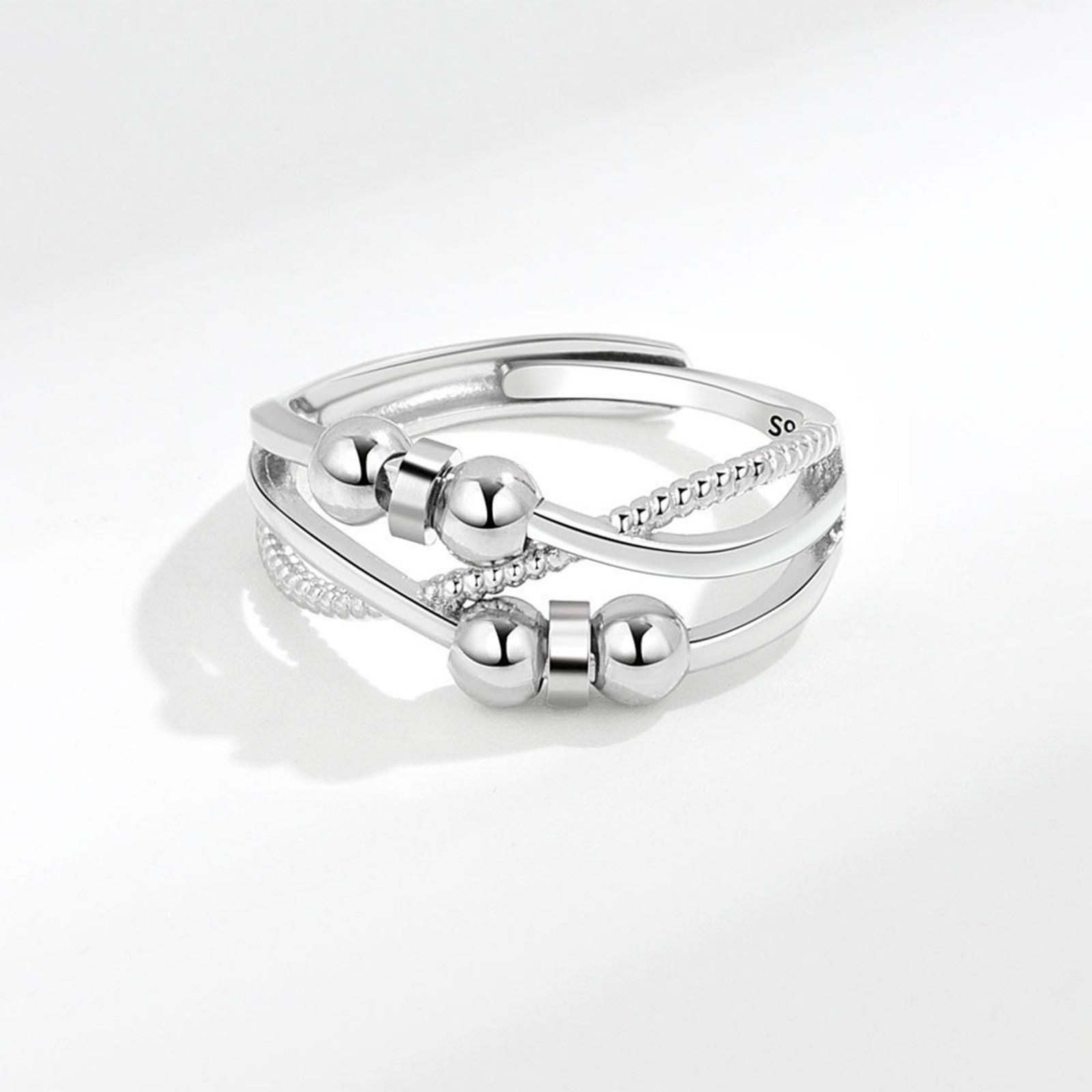 Anti Anxiety Bead Ring, Brass Fidget Ring, Adjustable Rotating Ring, Graduation/Birthday Gift for Men/Women